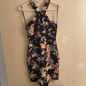 Medium Black Floral Print Halter Neck Dress